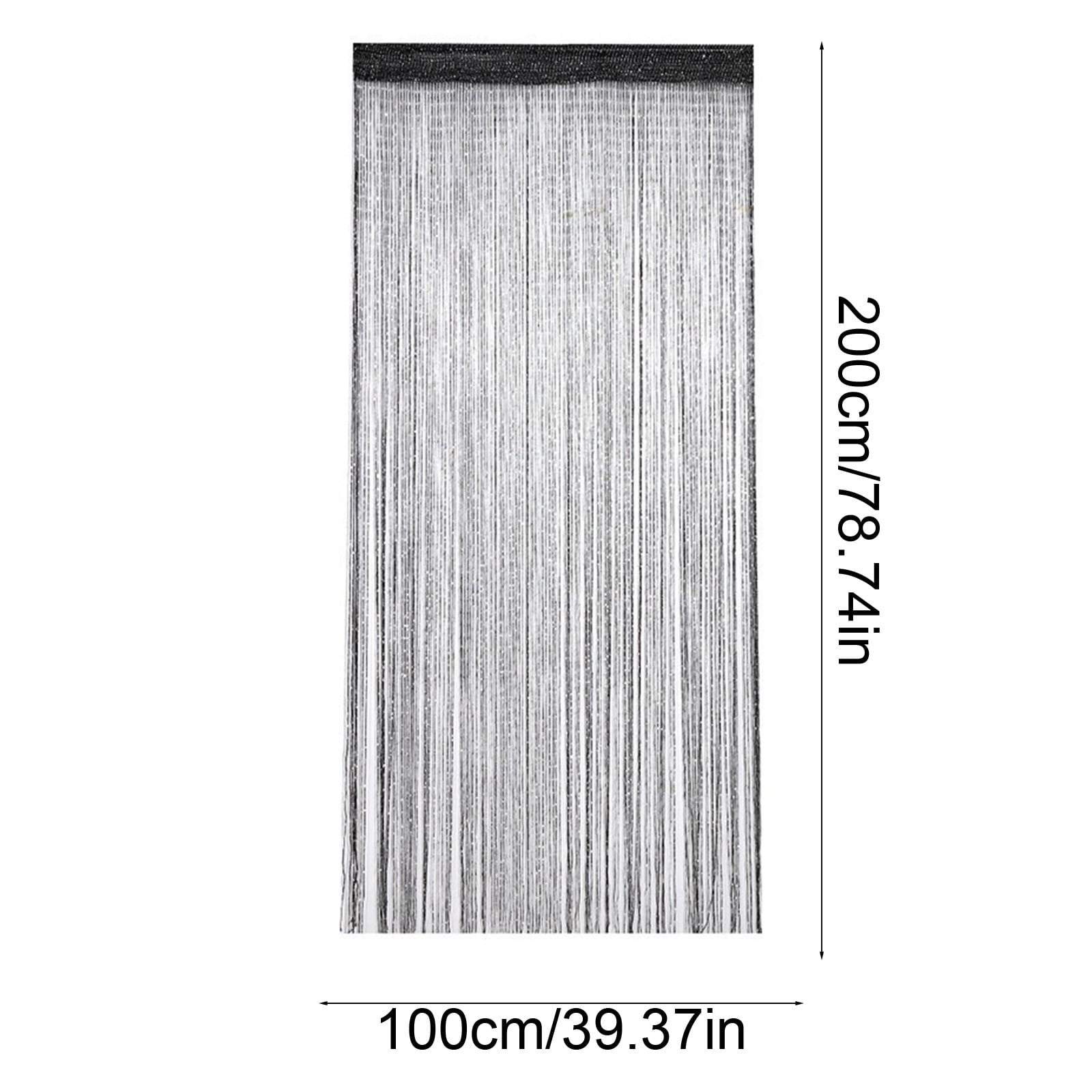 Black Beaded Curtain 100Cm X 200Cm Flat Silver Thread Tassel Partition For Bedroom Entryway Living Room Door Window Decoration Polyester Fabric