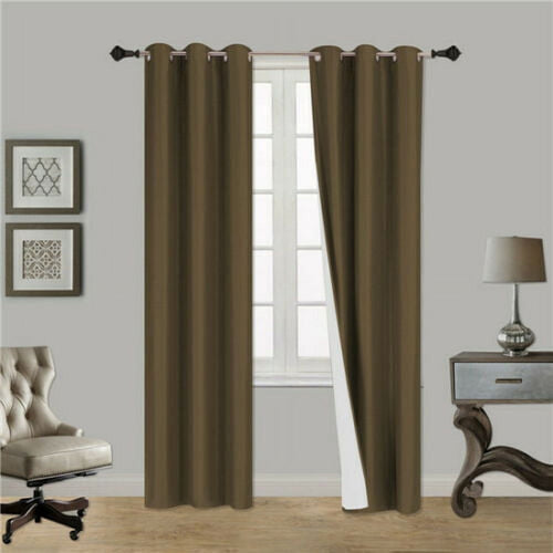 1 SET SSS BROWN Blackout Room Darkening Window Curtain Treatment Set, Two (2) Printed Grommet Panels 37"W X 63"L Each