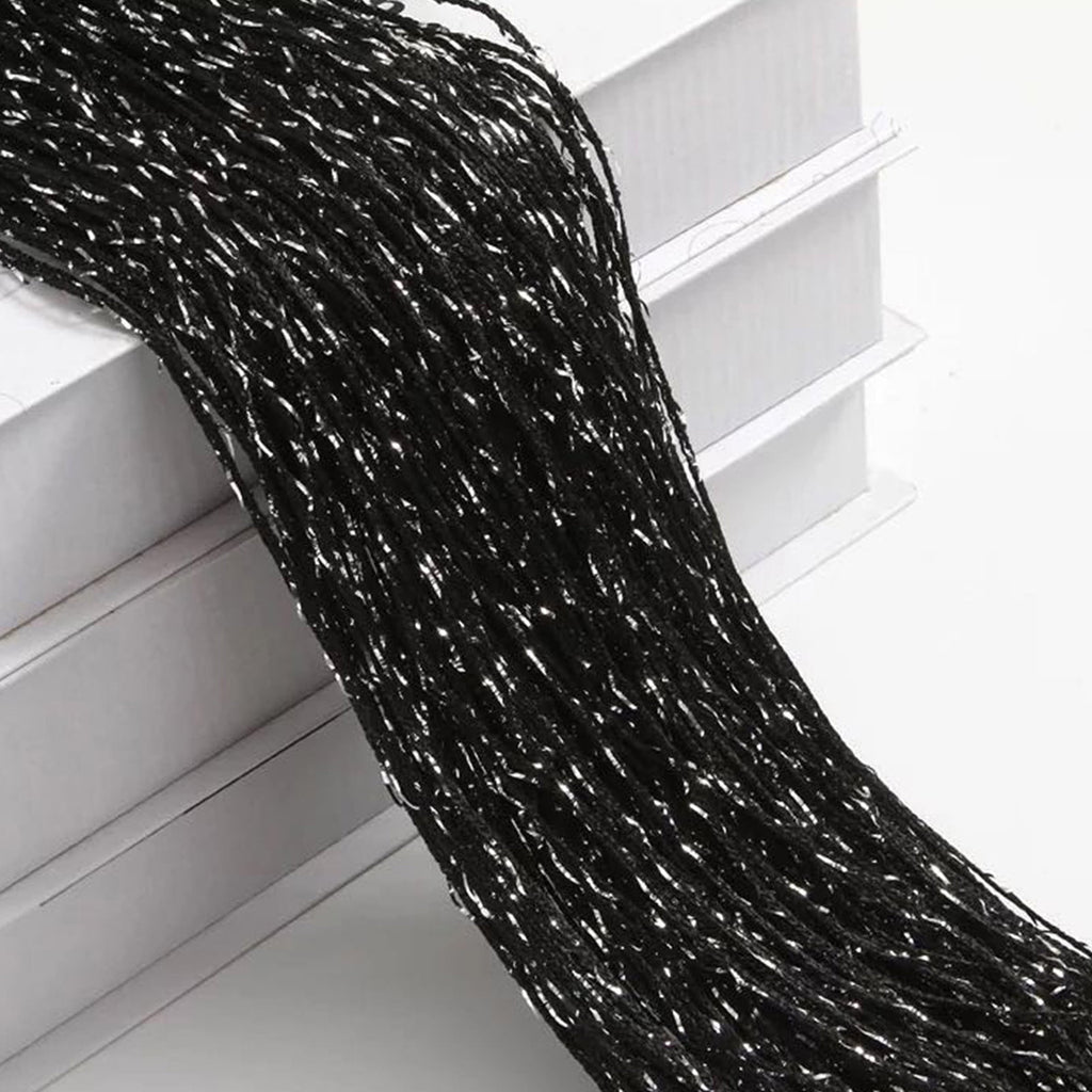 Black Beaded Curtain 100Cm X 200Cm Flat Silver Thread Tassel Partition For Bedroom Entryway Living Room Door Window Decoration Polyester Fabric