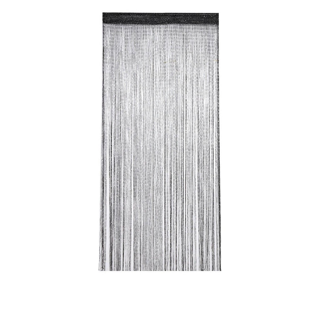 Black Beaded Curtain 100Cm X 200Cm Flat Silver Thread Tassel Partition For Bedroom Entryway Living Room Door Window Decoration Polyester Fabric